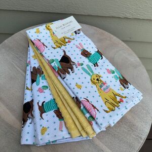 Bunny Dogs Labrador Dachshund Easter Kitchen Towels Set Of 3 Isaac Mizrahi New